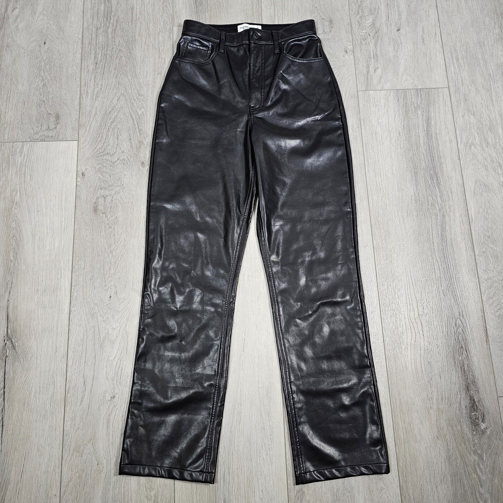 Abercrombie Fitch 90s Straight Ultra High Rise Faux Leather Pants Women 27 Black